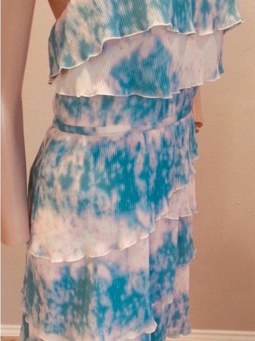 Pins & Needles Strapless Tiered Dress in Cream and Teal